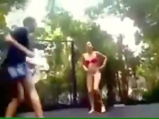 Tempting young schoolgirl Fucks on a Trampoline
