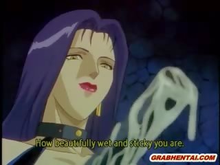 Five hentai dziewczyny skrępowane i grupa poking przez monsters