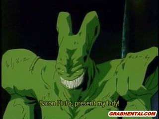 Skrępowane hentai groupfucked przez potwór frogs